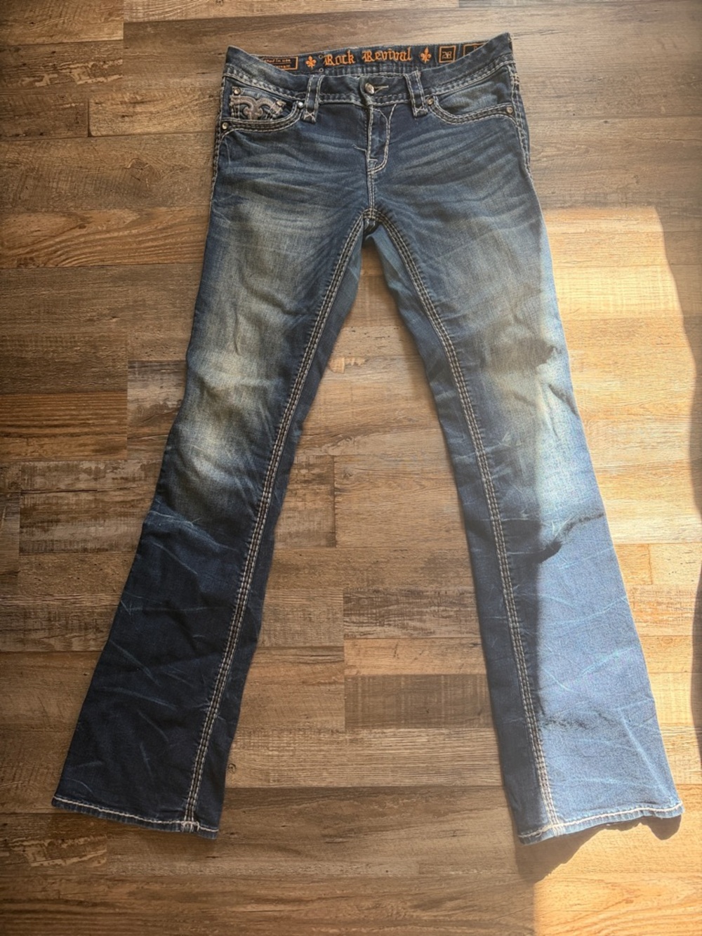 Rock Revival Women's Blue Flare Jeans with Contrast Stitching